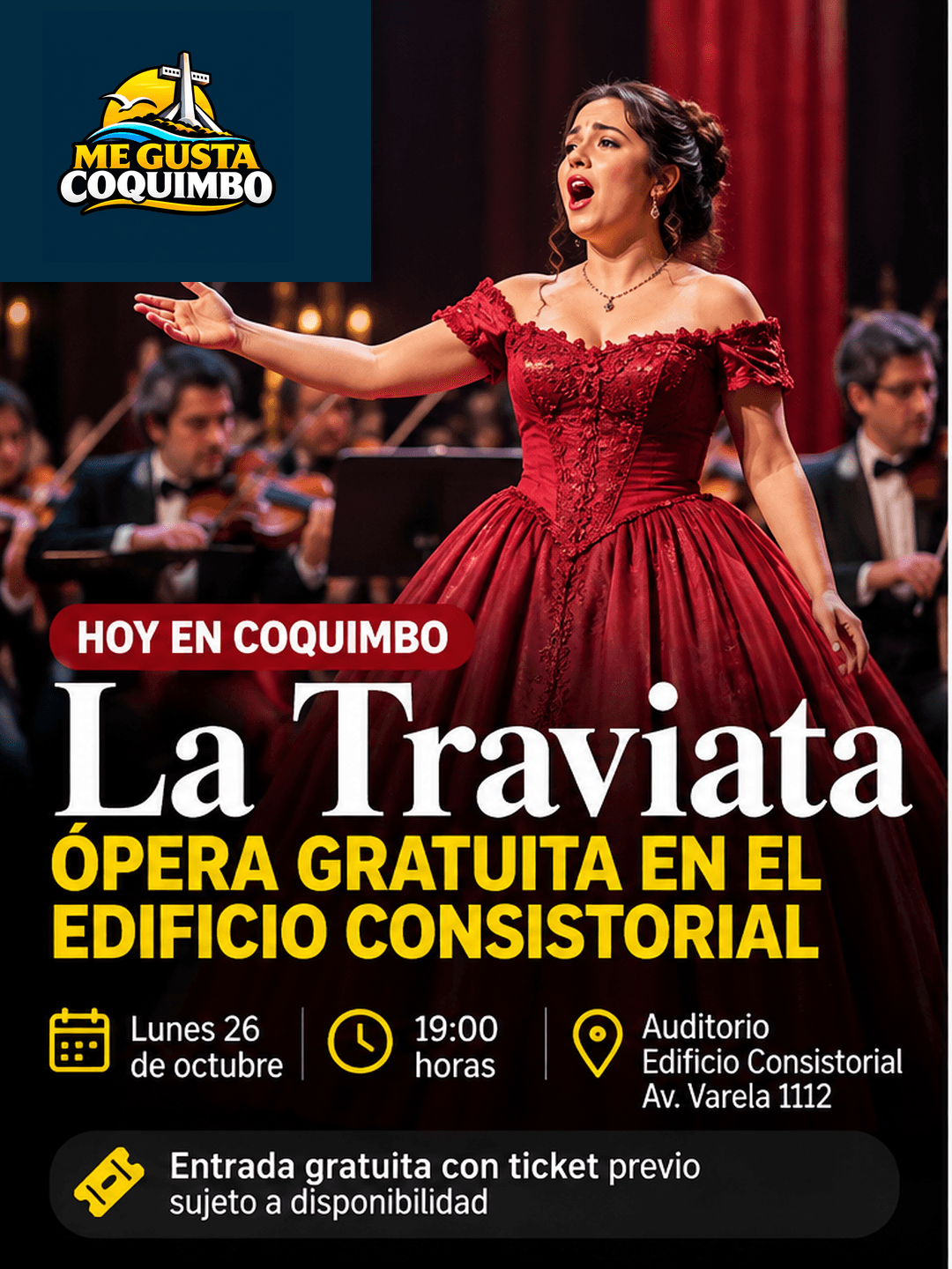 La Traviata llega hoy a Coquimbo: función gratuita de ópera en el Edificio Consistorial
